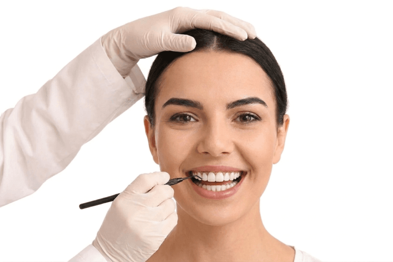 A close-up of a bright, healthy smile after a professional dental reconstruction procedure.